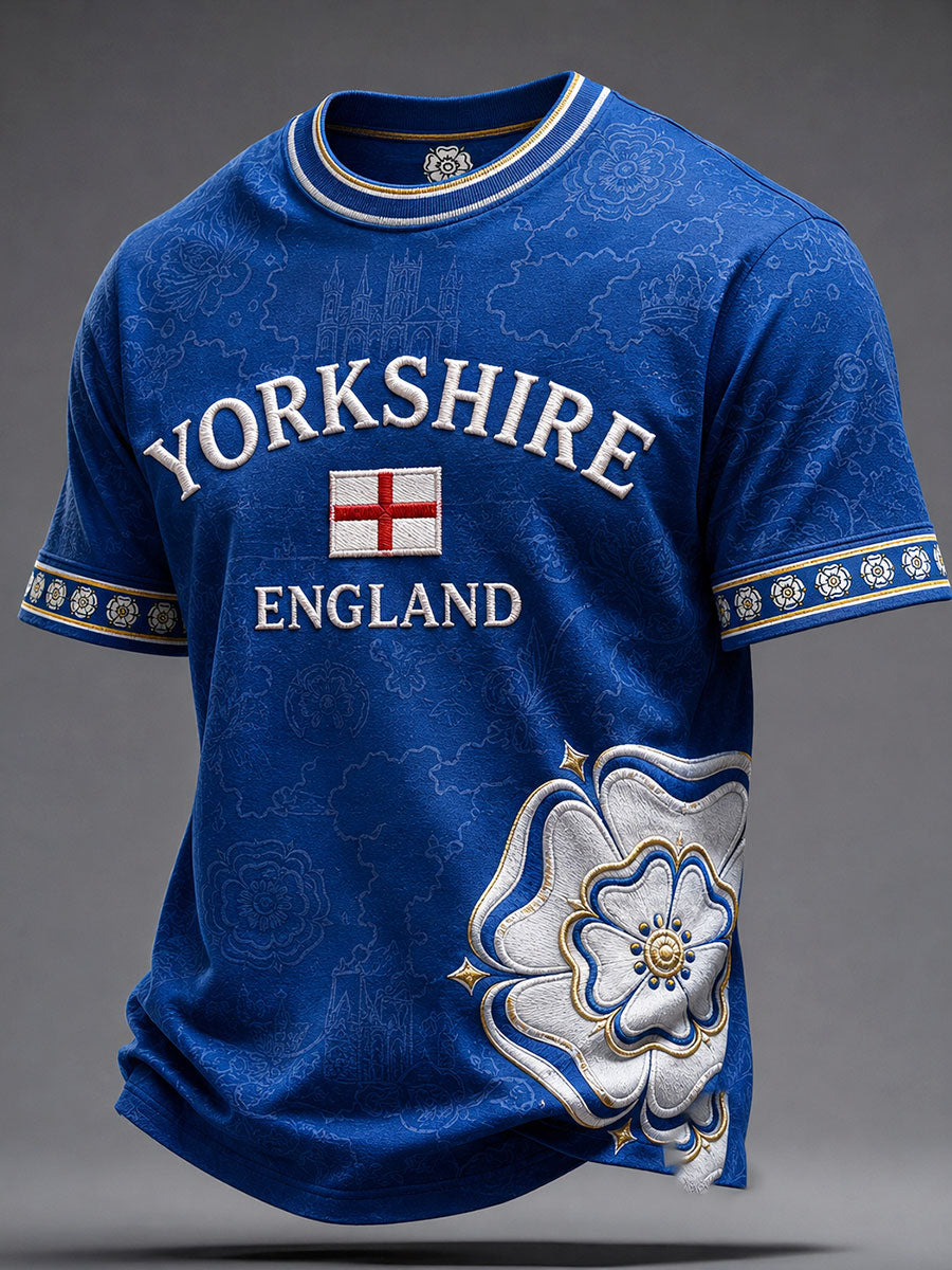 Men's England Yorkshire Day White Roses Art Printed T-shirt