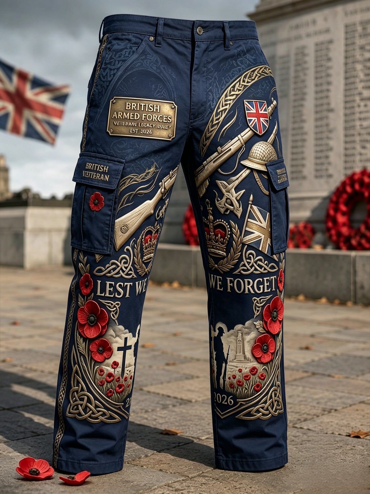Men's British Veteran Print Cargo Pants