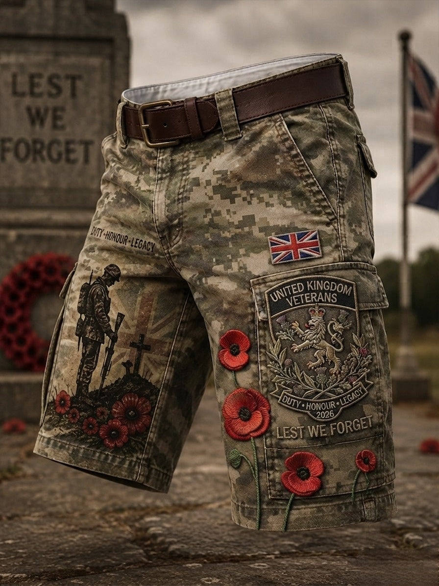 Men's British Veteran Print Cargo Shorts