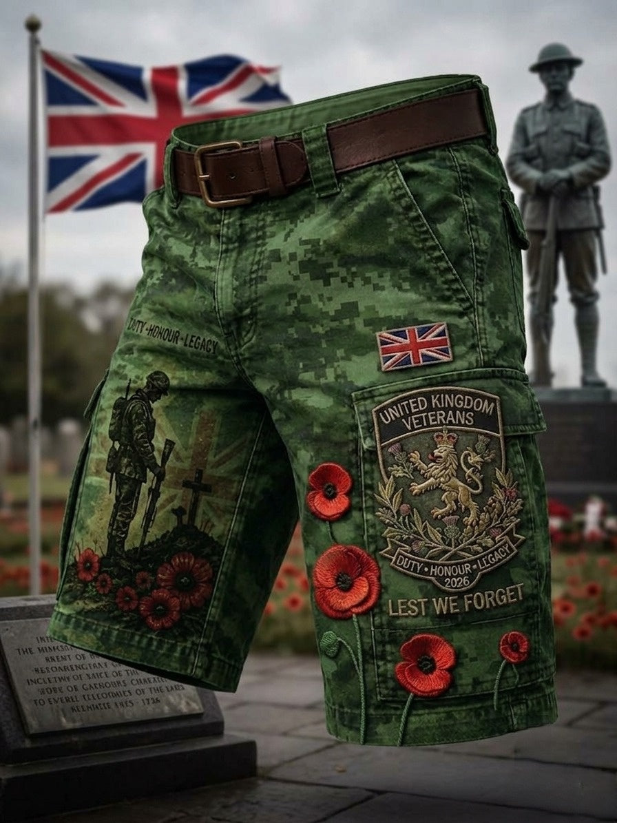 Men's British Veteran Print Cargo Shorts