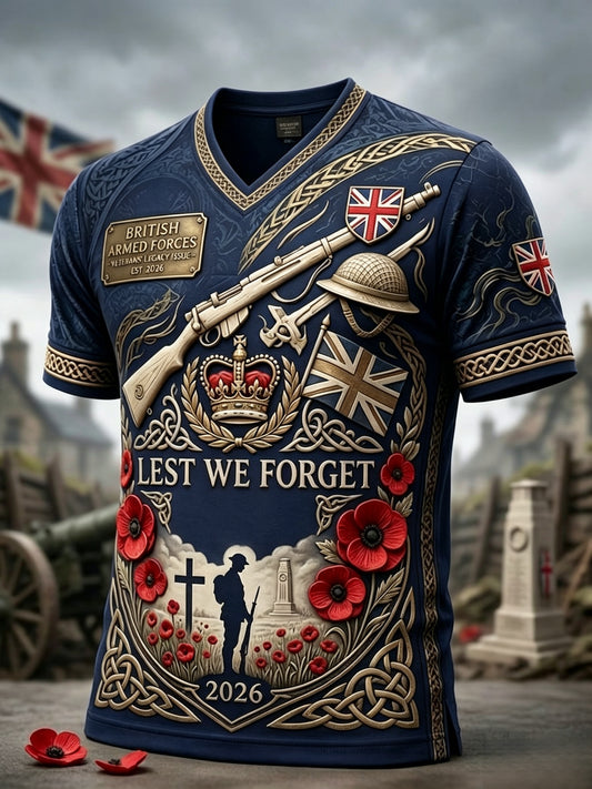 Men's British veteran print v-neck short sleeves t-shirt