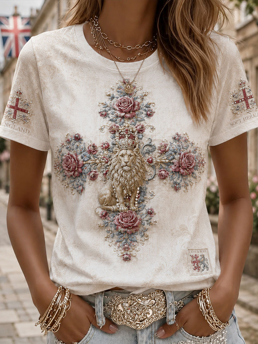 Women's England Roses&Lions Proud Art Printed T-shirt