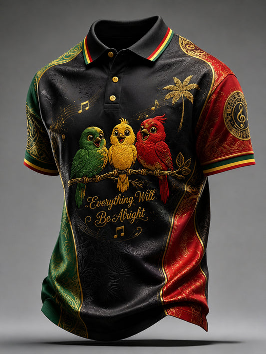 Casual Patchwork Polo Shirt for Retro Reggae Music Fans