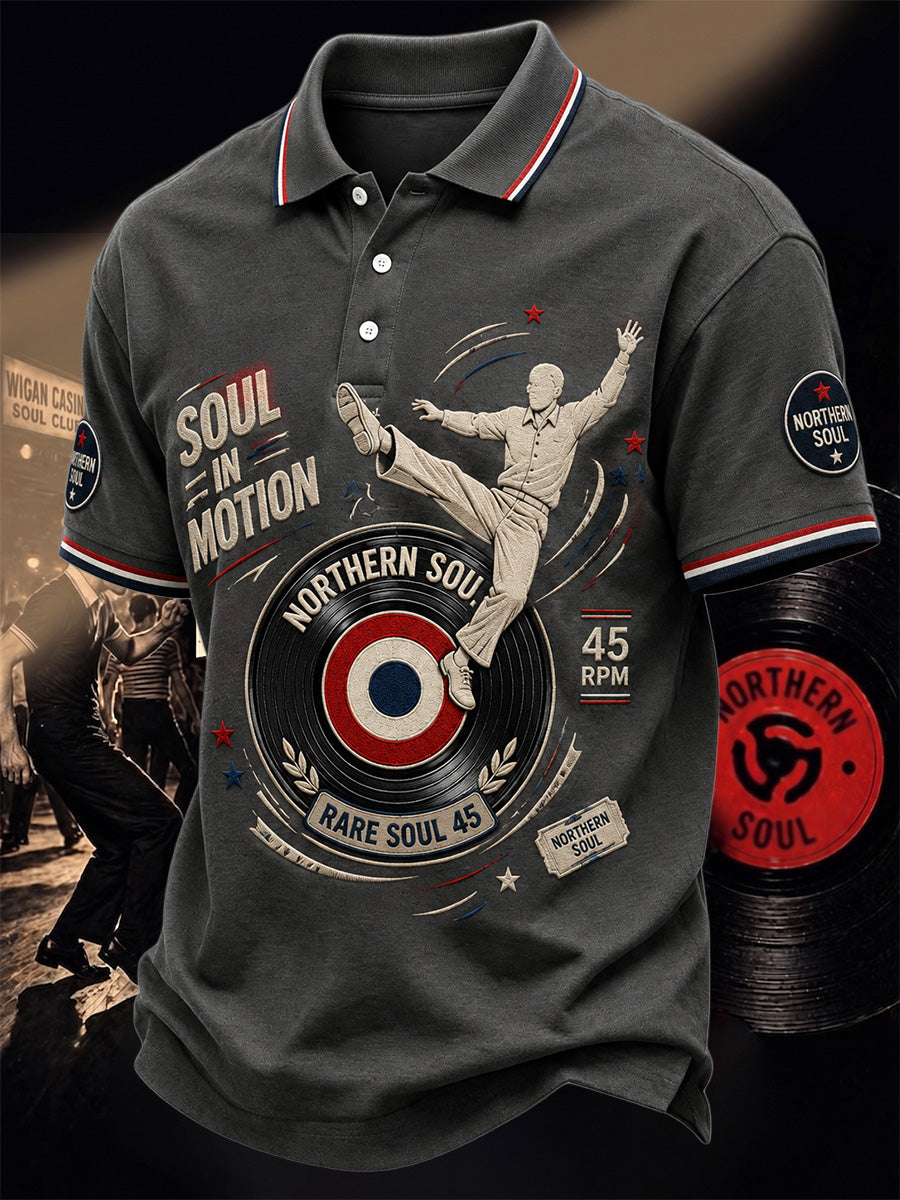 Men's Retro Northern Soul Print Casual Polo