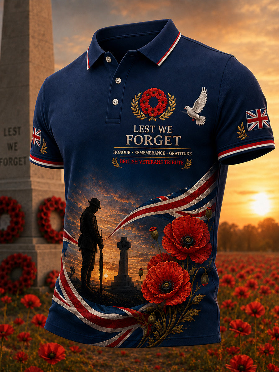 Men's Short-Sleeve Polo Shirt With Veteran Memorial Graphic Print