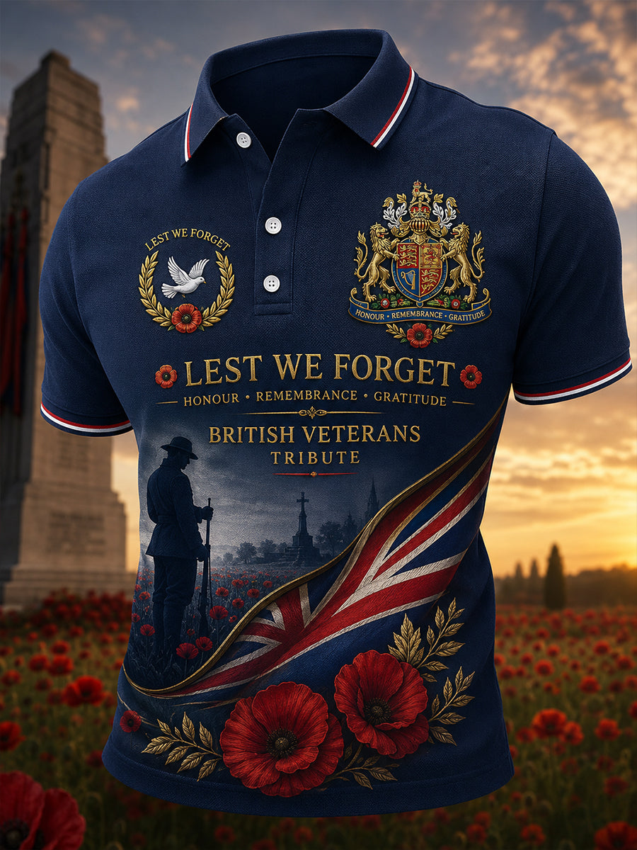 Men's Short-Sleeve Polo Shirt With Veteran Memorial Graphic Print