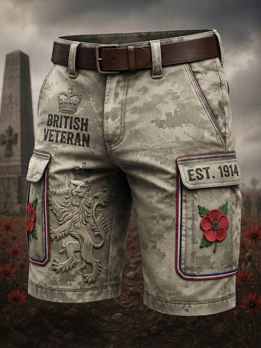 Men's Veteran Memorial Graphic Print Cropped Cargo Pants