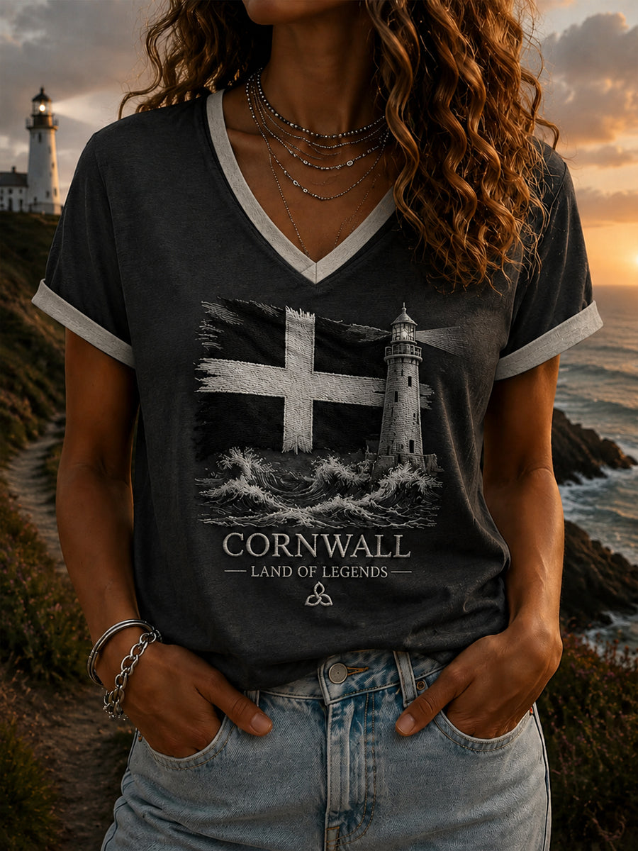 Women's Cornish Celtic-style Printed V-neck T-shirt