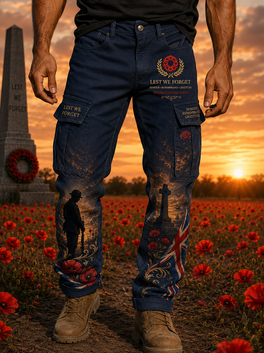 Men's Veteran Memorial Graphic Print Long Cargo Pants