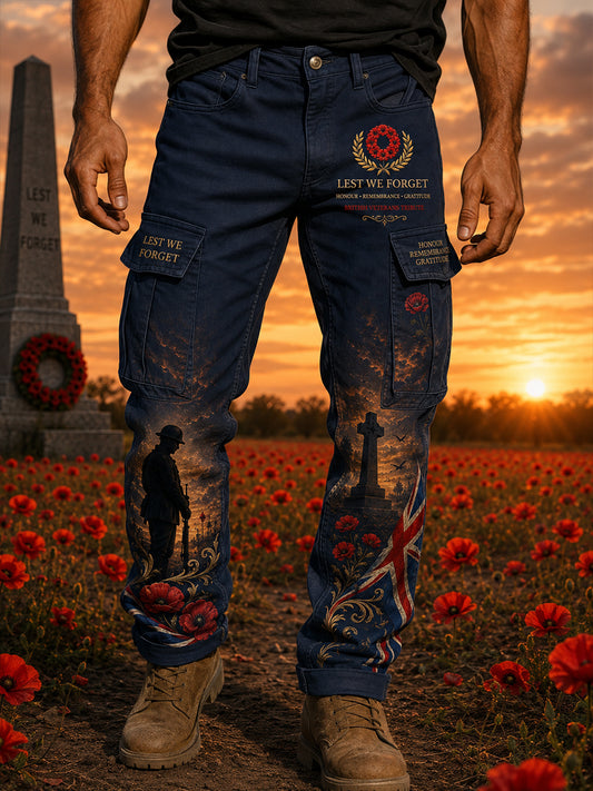 Men's Veteran Memorial Graphic Print Long Cargo Pants