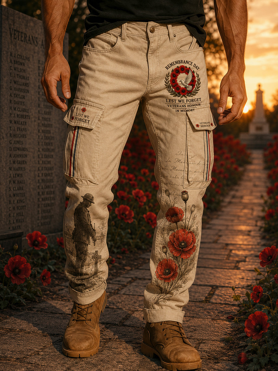 Men's Veteran Memorial Graphic Print Long Cargo Pants