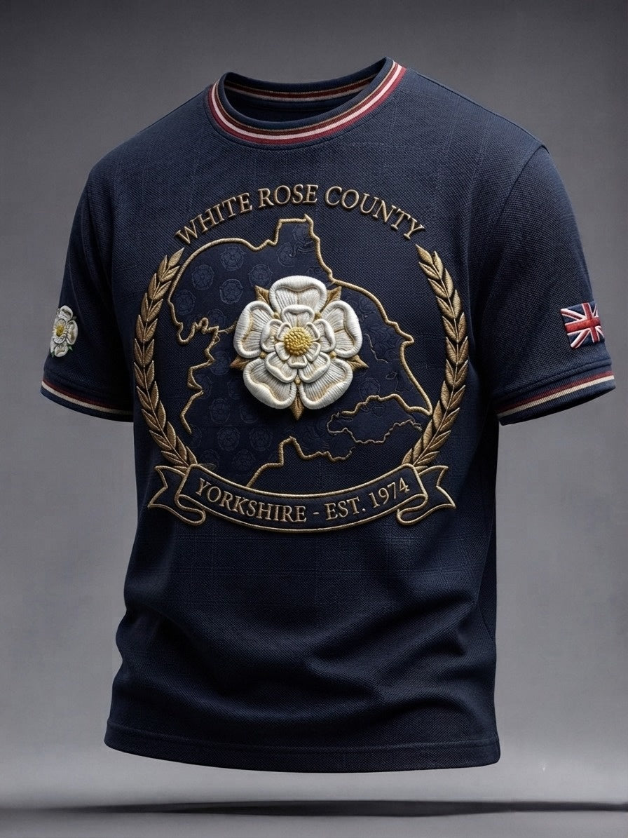 Men's England Yorkshire Day White Roses Art Printed T-shirt