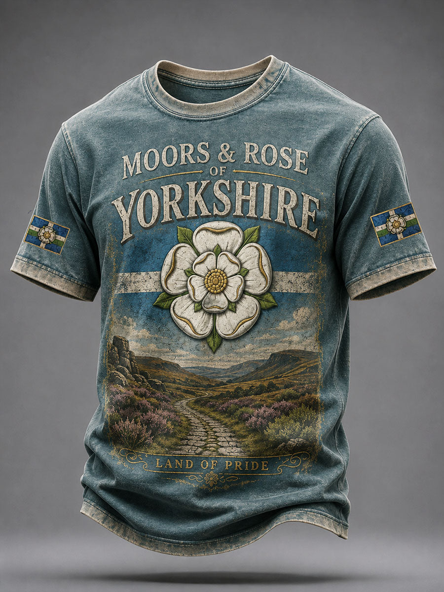 Men's Yorkshire Day White Roses Art Printed T-shirt
