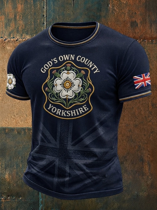 Men's England Yorkshire Day White Roses Art Printed T-shirt