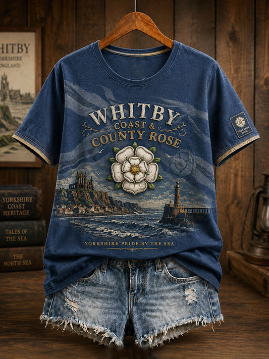Women's Yorkshire Day White Roses Art Printed T-shirt