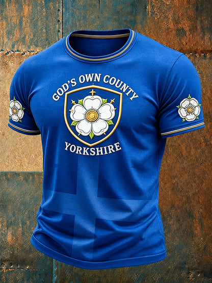 Men's Yorkshire Day White Roses Art Printed T-shirt