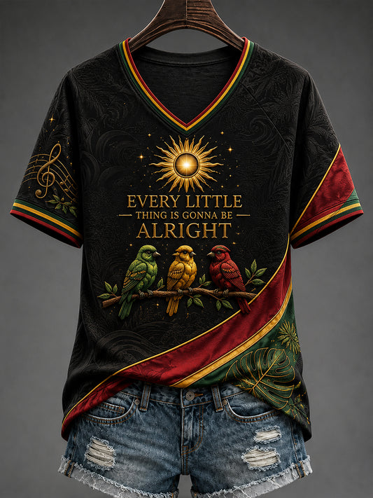 Women's Reggae V-Neck Off-Shoulder Short-Sleeved T-Shirt