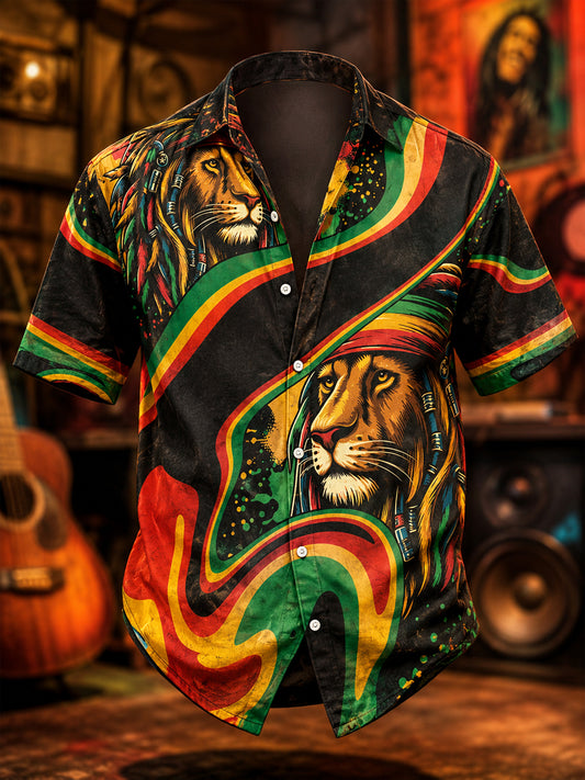 Retro Reggae Lion Pride Artistic Casual Shirt