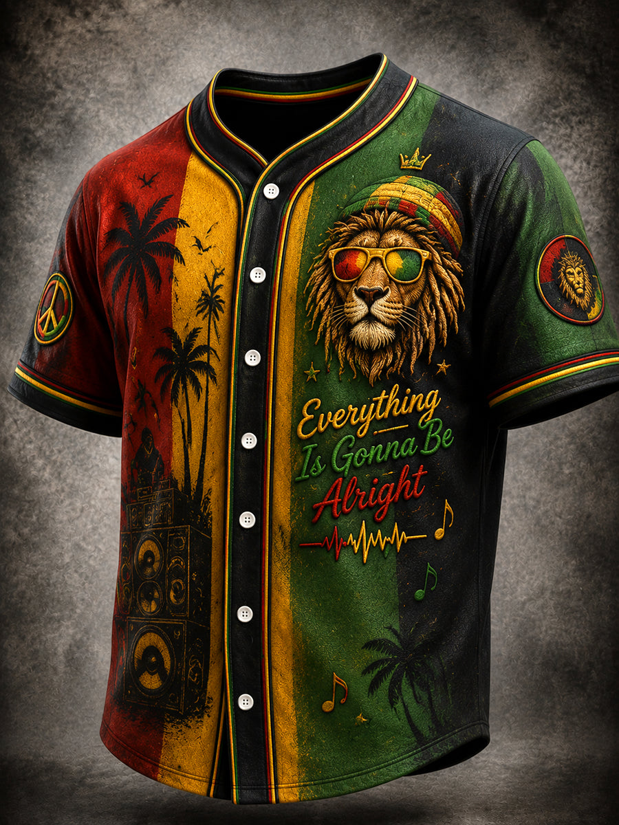 Retro Reggae Lion-Striped Casual Shirt