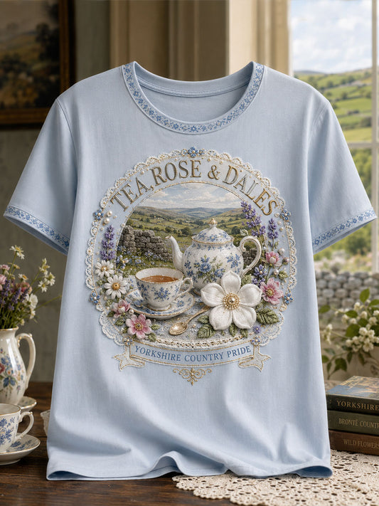 Women's Yorkshire White Roses Art Printed T-shirt