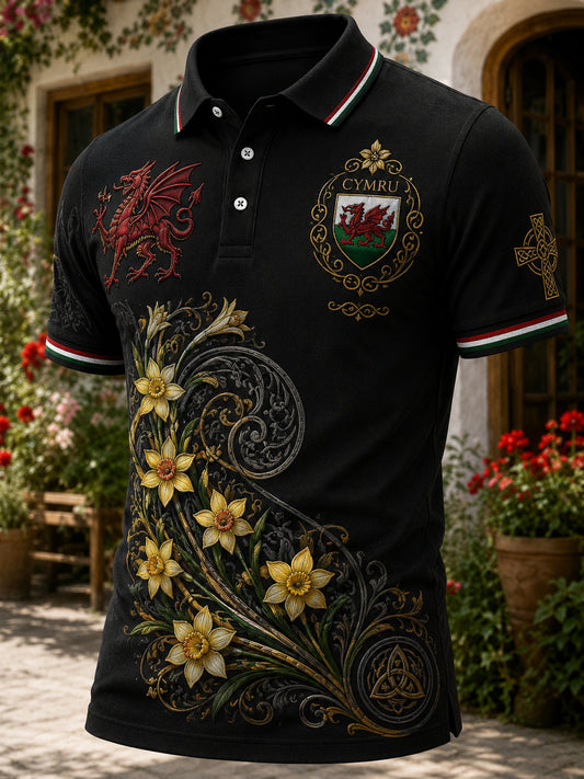 Men's Welsh Red Dragon Cultural Elements Art Print Polo