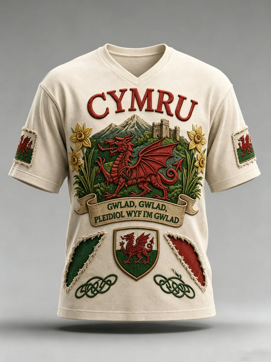 Men's Welsh Red Dragon Cultural Elements Art Print T-Shirt