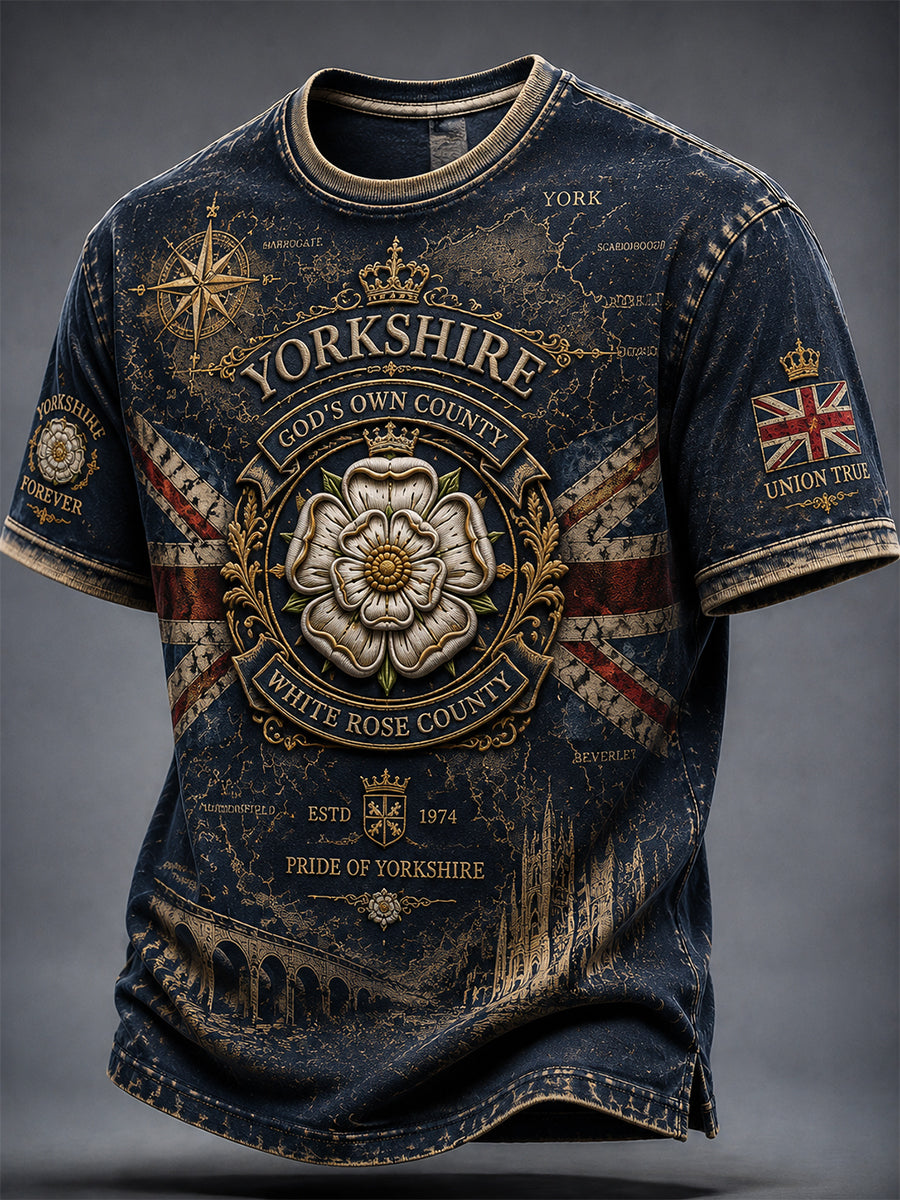 Men's England Yorkshire Day White Roses Art Printed Casual T-Shirt