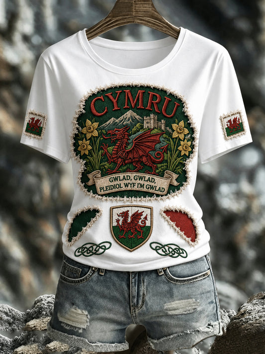 Women's Wales Red Dragon Cultural Elements Art Print T-Shirt