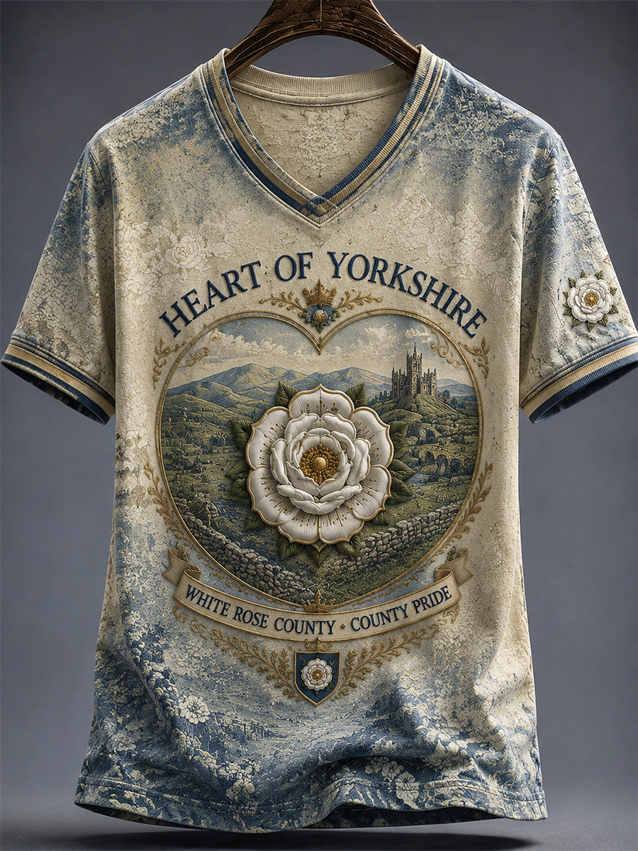 Women's England Yorkshire Day White Roses Art Printed T-shirt