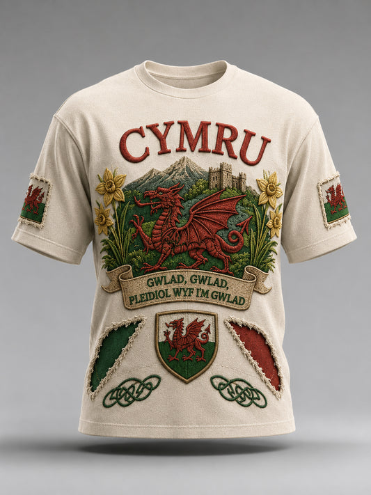 Men's Welsh Red Dragon Cultural Elements Art Print T-Shirt