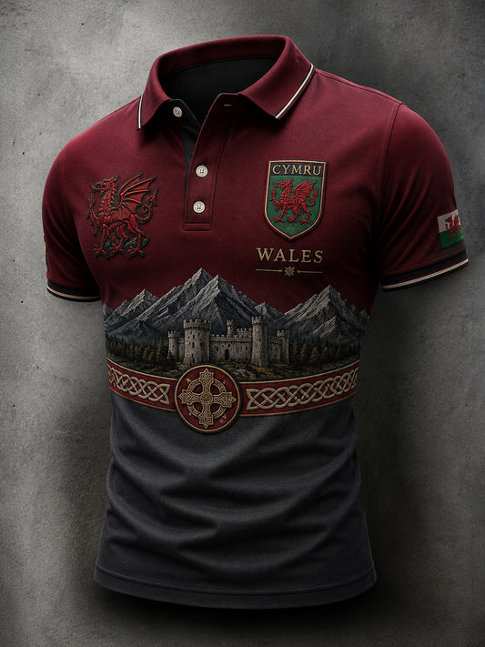 Men's Welsh Red Dragon Cultural Elements Art Print Polo