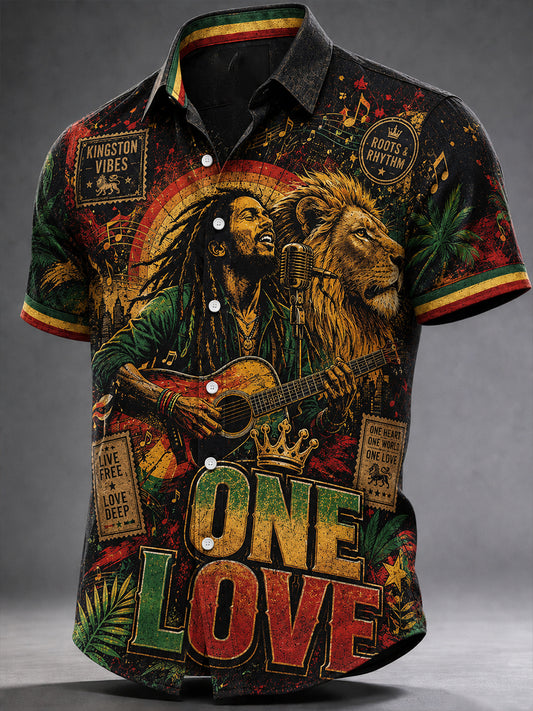 Men's Reggae  Casual Shirt Short Sleeve
