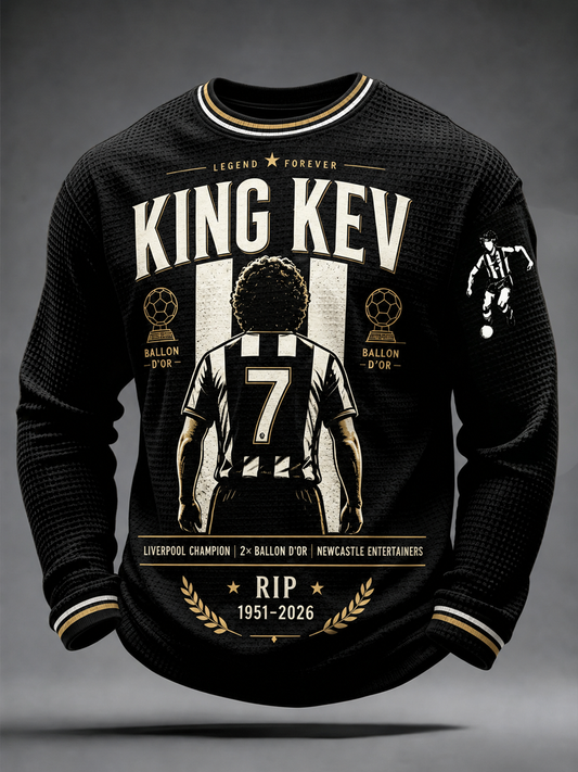 Men's England Football Lover Legend King Kev Rip Printed Waffle Long Sleeve T-Shirt