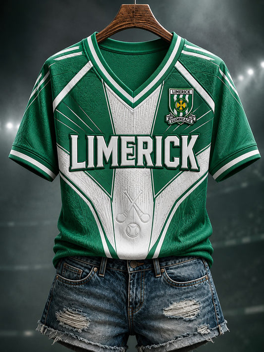 Women's Limerick Hurling Printed V-neck T-shirt