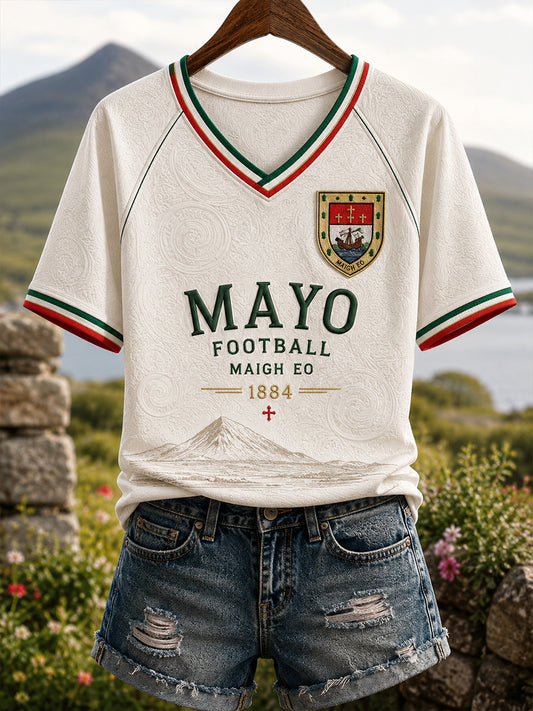 Women's County Mayo V-Neck Off-Shoulder Short-Sleeved T-Shirt
