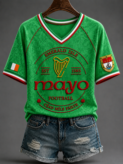 Women's Gaelic Football V-neck Off-shoulder Short-sleeved T-shirt