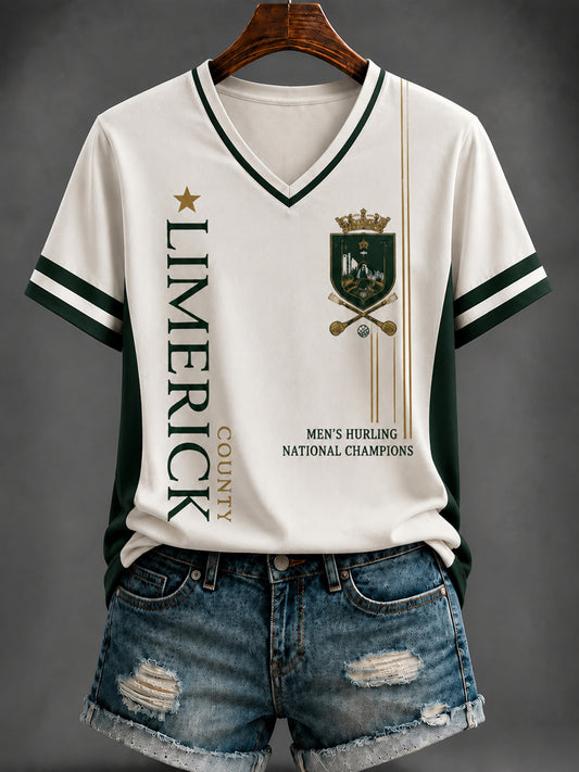 Women's Limerick Hurling Printed V-neck T-shirt