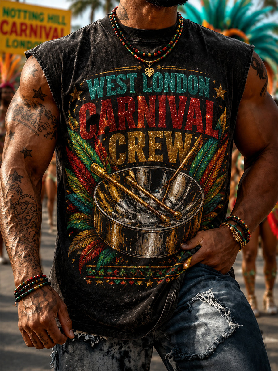 Men's Vintage Notting Hill Caribbean Carnival Print Casual Tank Top