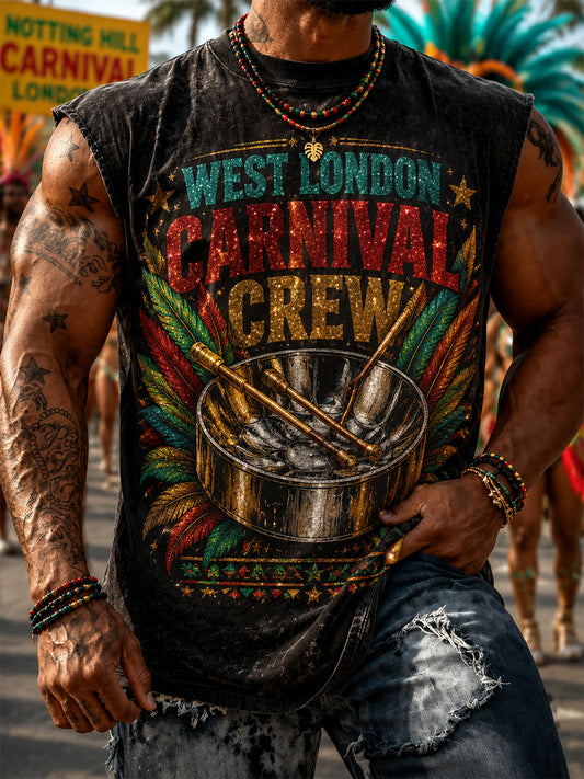 Men's Vintage Notting Hill Caribbean Carnival Print Casual Tank Top