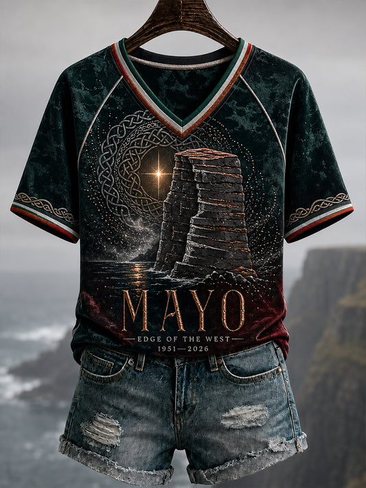 Women's County Mayo Ireland V-Neck Off-Shoulder Short-Sleeved T-Shirt