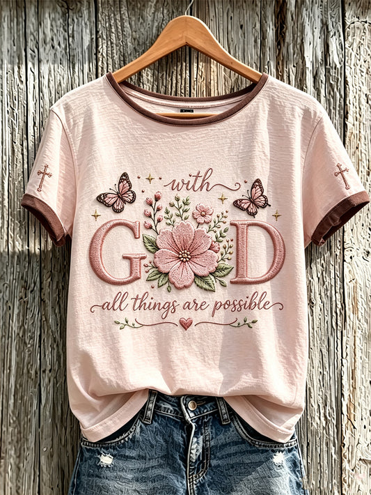 Women's faith-themed fun pattern printed casual short-sleeve T-shirt