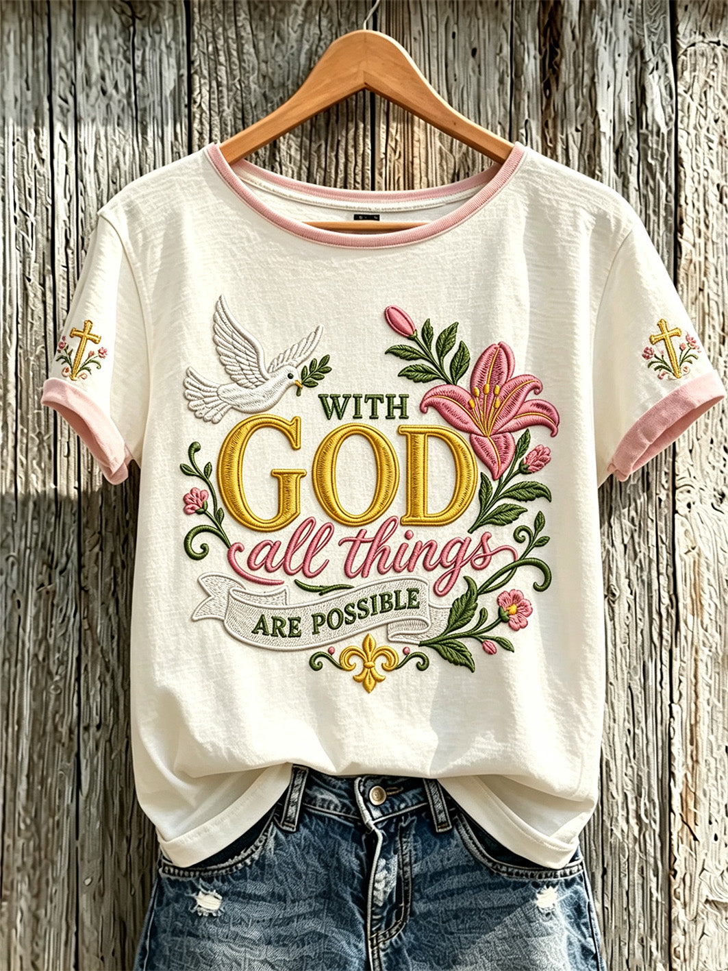 Women's faith-themed fun pattern printed casual short-sleeve T-shirt