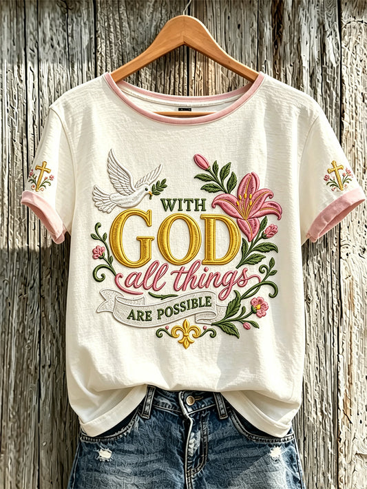 Women's faith-themed fun pattern printed casual short-sleeve T-shirt