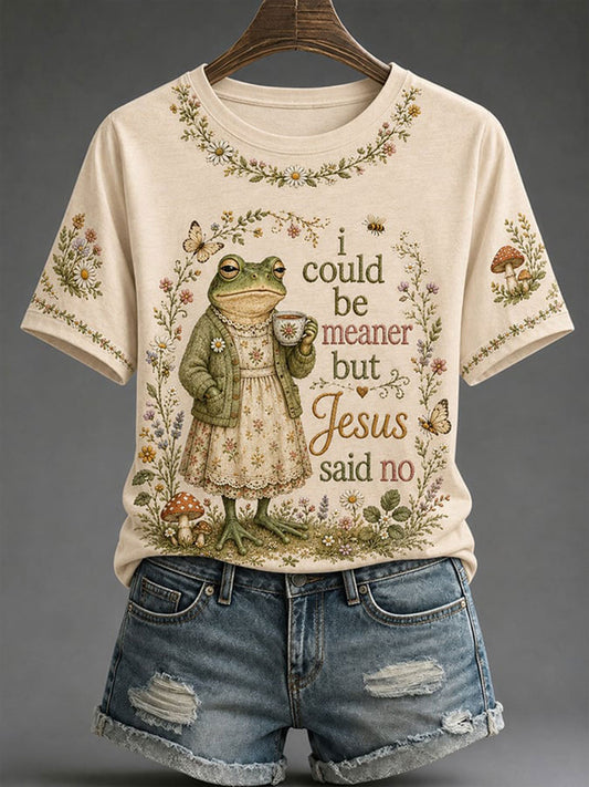Women's 'I Could Be Meaner But Jesus Said No' Printed Casual T-Shirt