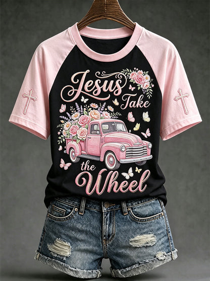 Women's faith-themed fun slogan pattern printed casual short-sleeve T-shirt