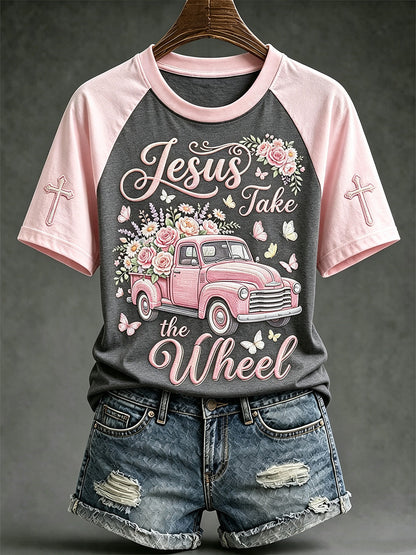 Women's faith-themed fun slogan pattern printed casual short-sleeve T-shirt