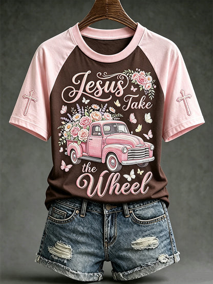 Women's faith-themed fun slogan pattern printed casual short-sleeve T-shirt