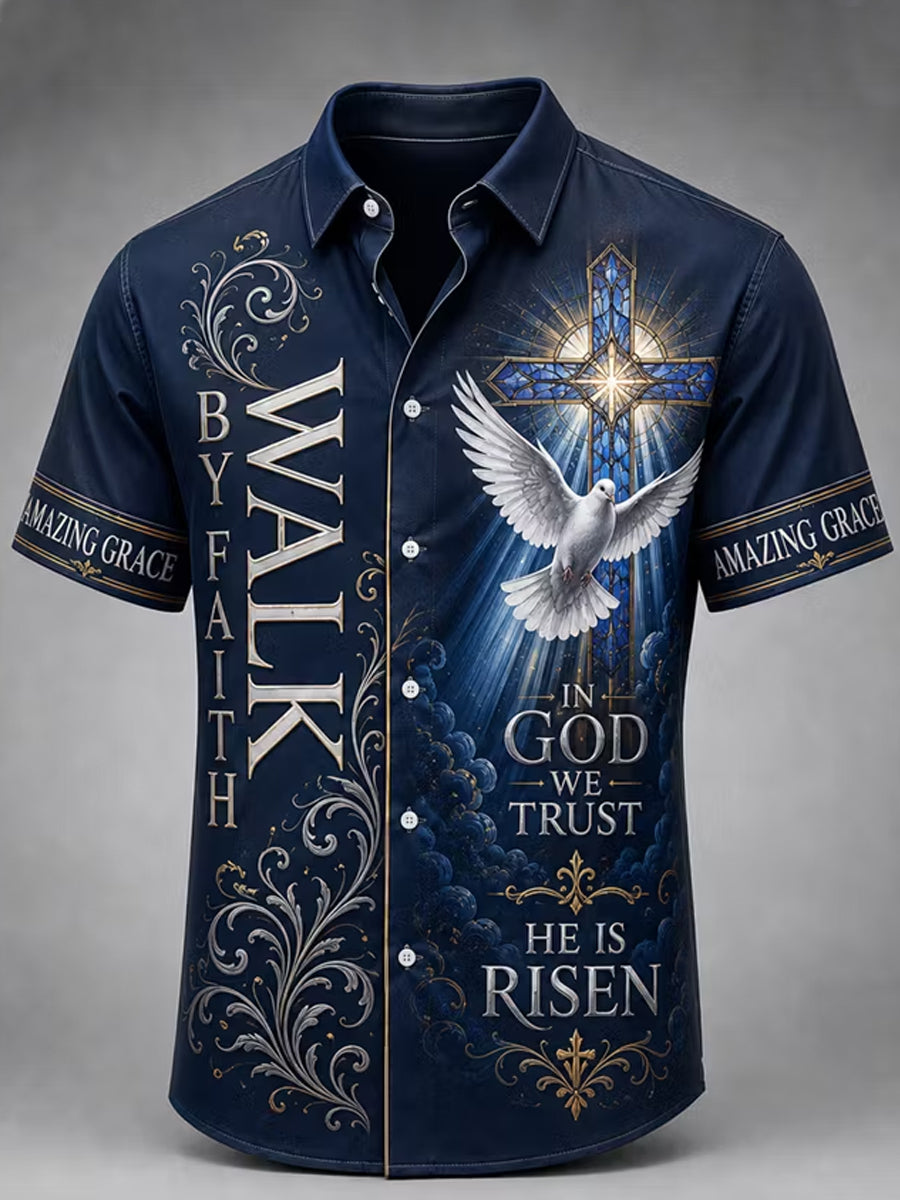 Men's  Christian WALK BY FAITH Cross Short Sleeve Shirt