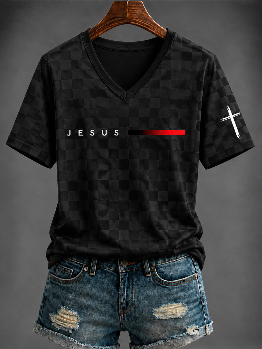 Women's JESUS Printed V-neck T-shirt