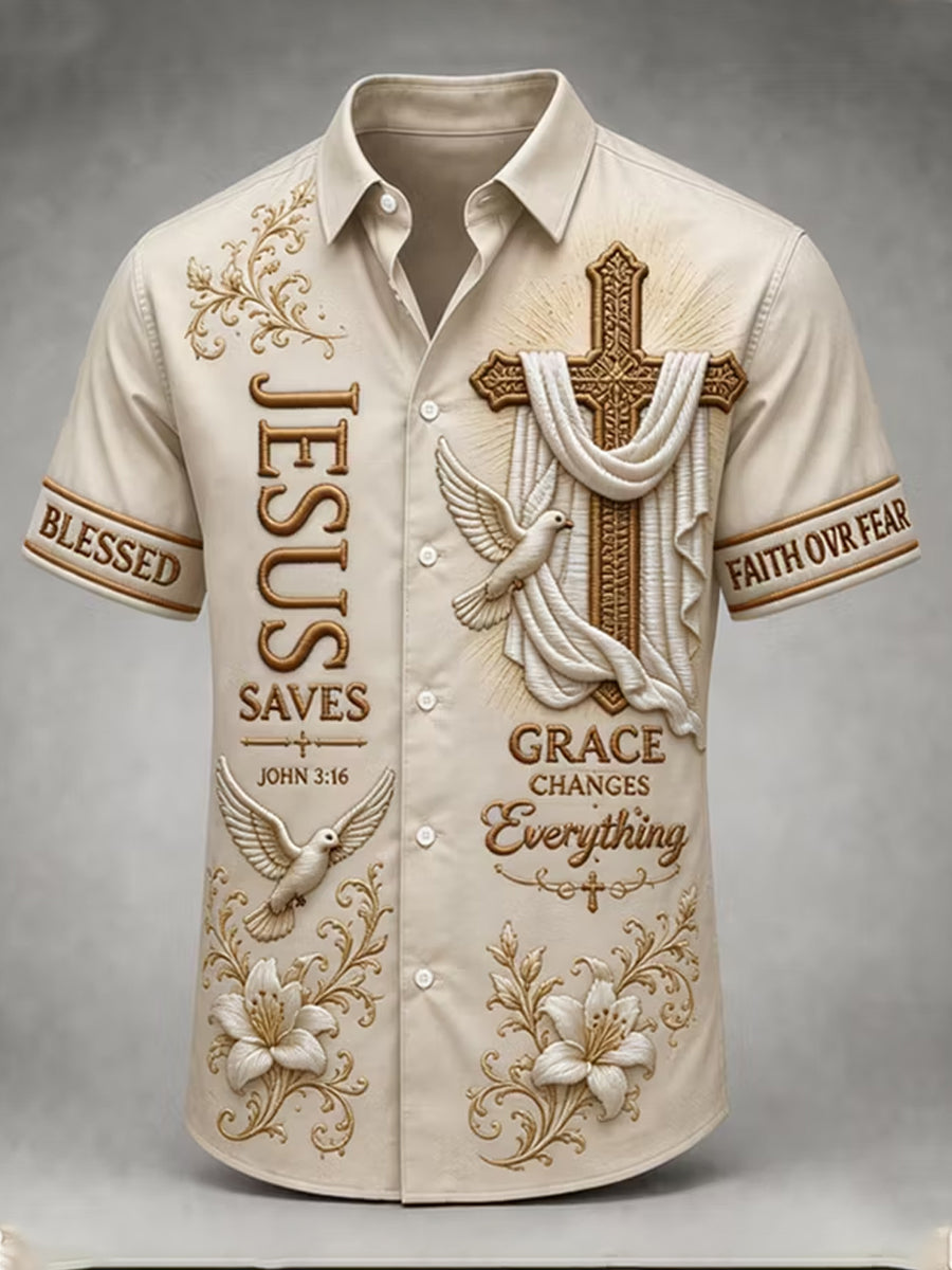 Men's Christian JESUS SAVES Cross Short Sleeve Shirt